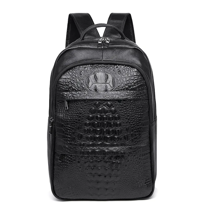 100% Genuine Leather Men Backpacks Alligator Fashion Real Natural Leather Student Backpack Boy Luxury Travel Computer Laptop Bag