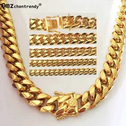 News Arrival 8/10/12/14mm Stainless Steel Miami Curb Cuban Link Chain Necklaces Casting Dragon Lock Clasp Men Hip Hop  Jewelry