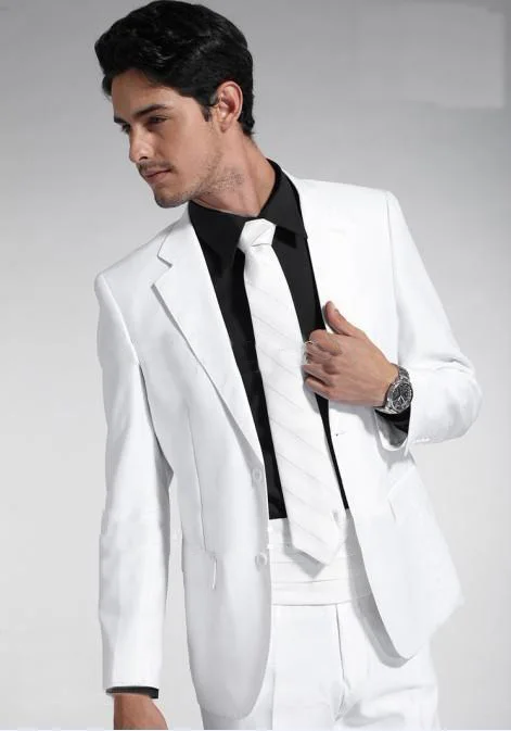 

2015 White Jacket With Black Satin Lapel Groom Tuxedos Groomsmen Best Man Suits Mens Wedding Suits/business suits/formal suits