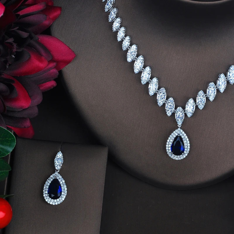HIBRIDE الفاخرة ماركيز قطع زركون مجموعات مجوهرات نسائية الأزرق قطرة الماء مجموعة فستان الزفاف اكسسوارات هدايا الحفلات N-486 #5