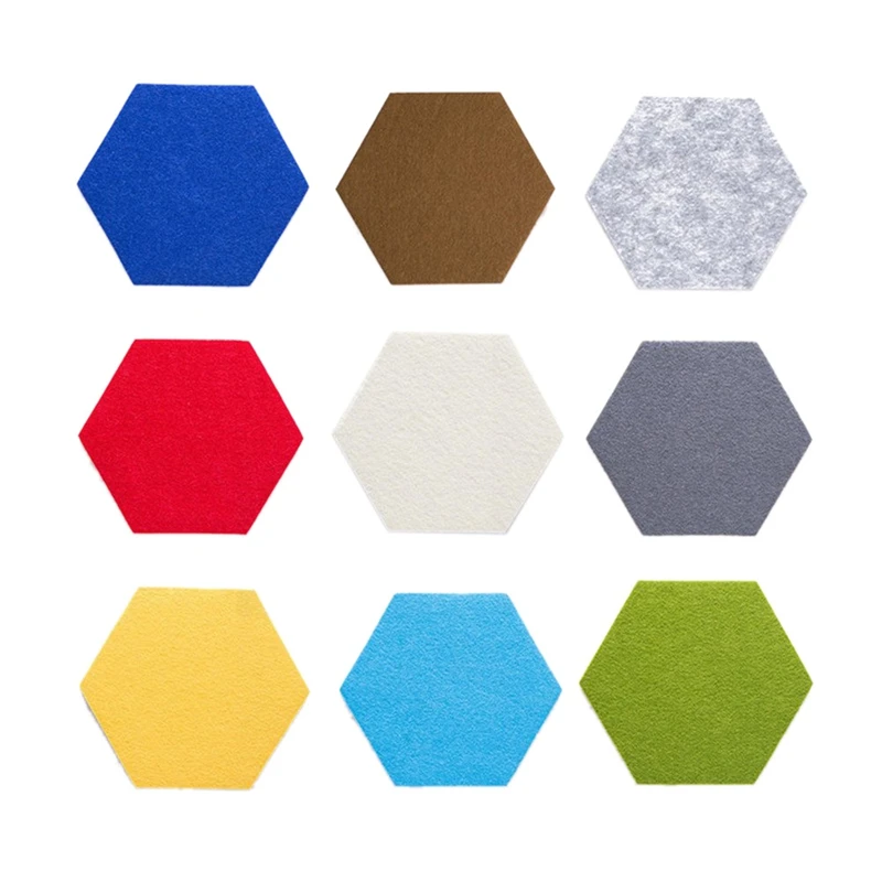 Hexagon Pad Cork Board/Pin Board, 9-Pack Colorful Wall Tiles Memo Felt Board For Wall Stickers Home Decors