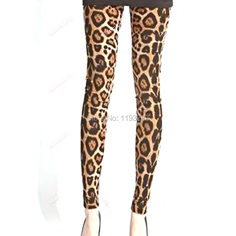 Punk Gothic Rock Fashion Summer Girl Brown Leopard Printed Fitted Slim Leggings Pants