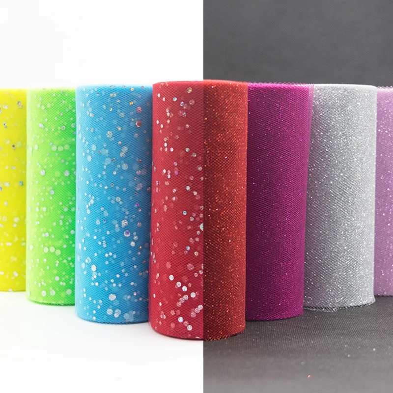 15cm*22m Glitter Sequin Tulle Roll Tutu Fabric Wedding Decoration Organza 25 Yards Glitter Tulle Roll Birthday Party Supplies