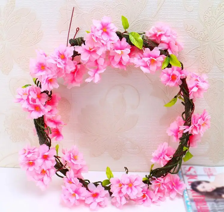 Cherry Artificial Flowers Cherry Blossom Sakura cane artificial vine for wedding decotations wall mounted flower string SN1428