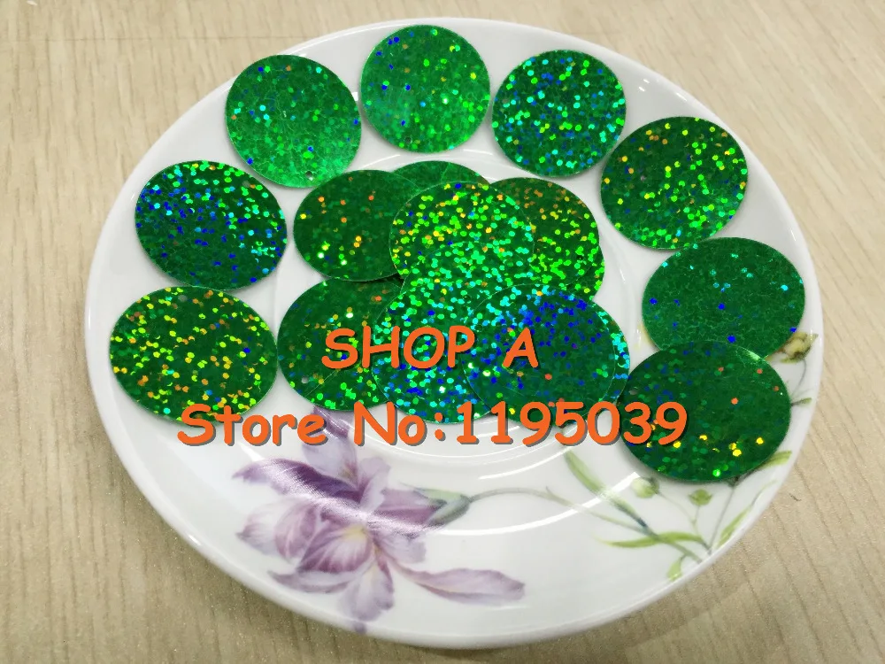 280pcs Large Round Sequins 30mm PVC Sequin Flat Round Paillette Hologram Sequins Decoration Side Hole Laser Green Confetti