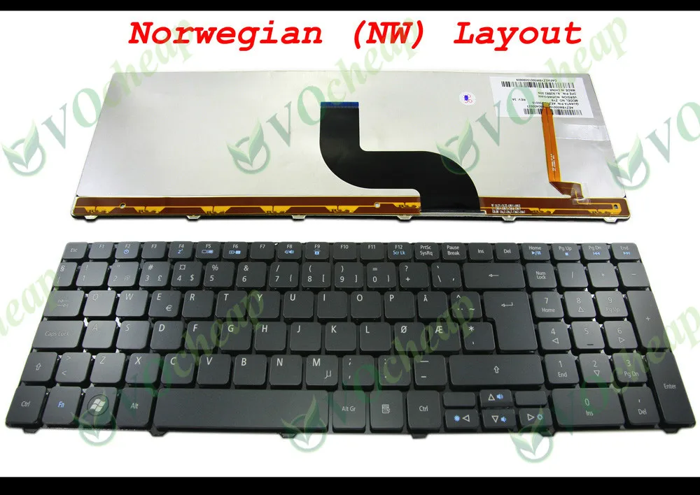 New Laptop Keyboard for Acer Aspire 5810 5810T 5410T 5536 5536G 5738 5740 8935 8940 Backlit Black Norwegian NW Version