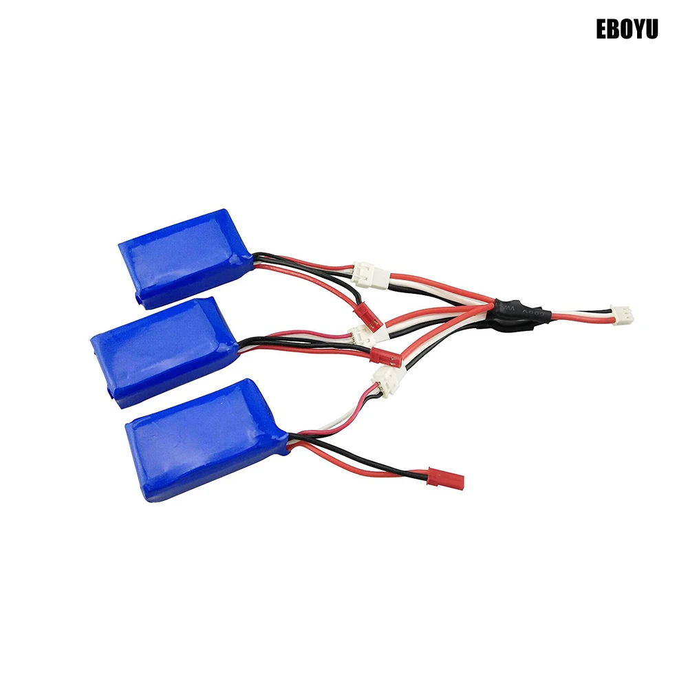 3pcs * 7.4V 1100mAh Lipo Battery + 1 to 3 Charger Cable for WLtoys V353 A949 A959 A969 A979 S989 V912 MJX T23 T55 F45 RC Car Toy