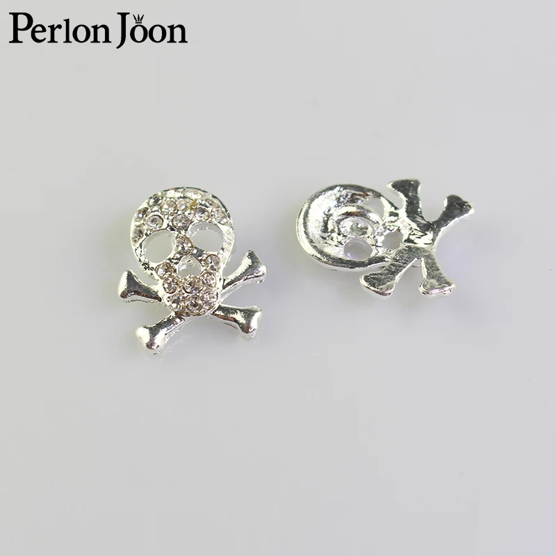 10pcs 14*16mm Skull shape rhinestone button gold and silver metal button fashion clothing decoration accessories for dress NK041