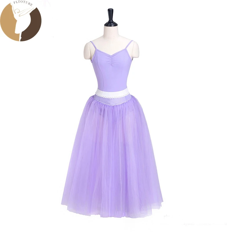 FLTOTURE LL2005A Adult Ballet Long Half Dresses 4 Layers Soft Tulles With Underpants Ballet Rehearsal Half Long Tutu Costumes