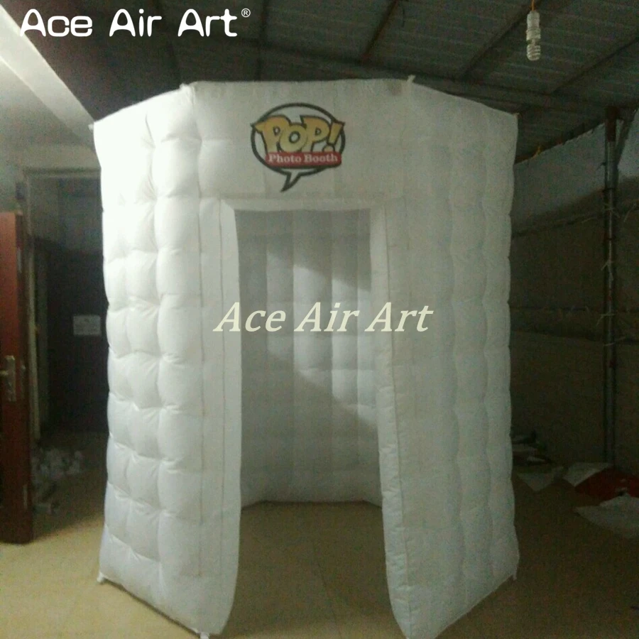 Directly price lighting circle booth white octagon inflatable photo booth props with 1 sticker door and 1 window for monitor