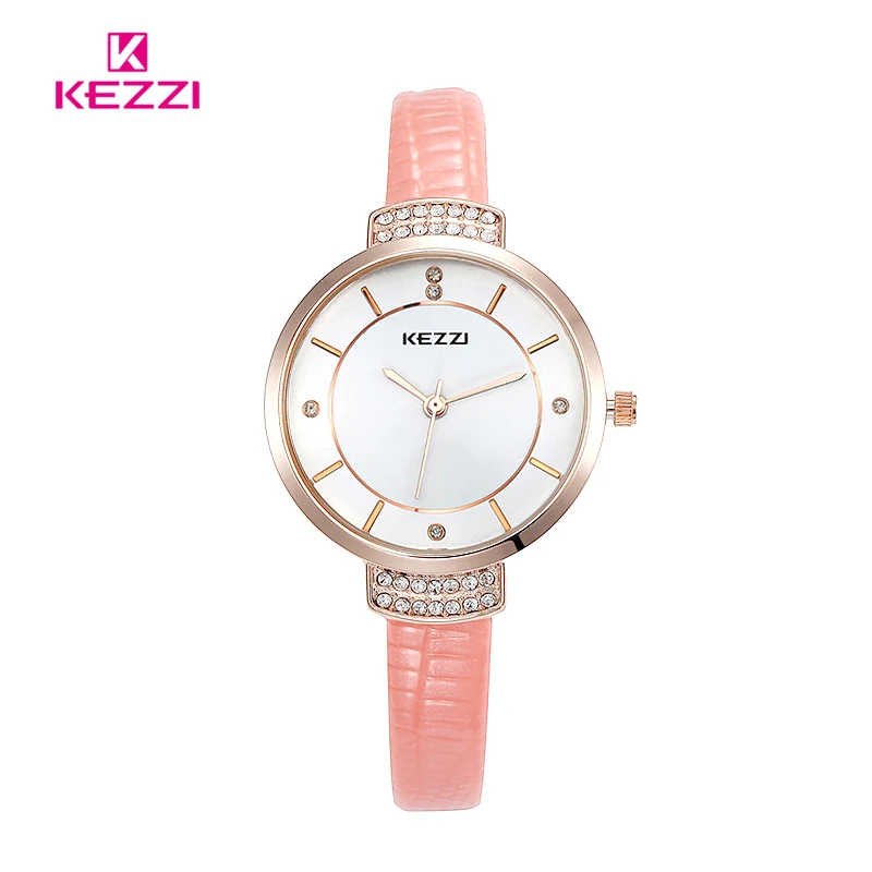 New KEZZI Brand Luxury PU Strap Quartz Watches Fashion Fine Inlaid Rhinestone Dial Japan Movement Ladies Dress Watch Clock Women