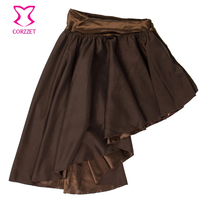 Gonne per le donne brown asymmetical multistrato raso gotico vittoriano vintage steampunk gonna corsetto partita sexy ruffle skirt