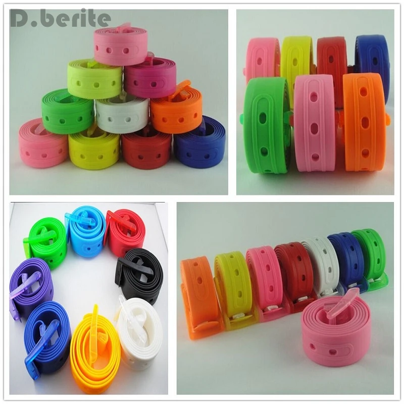 

Men's Womens Plain Smooth Silicone Rubber Leather Friendly Candy Multi Color Belt Plastic Buckle Hot QLY9047