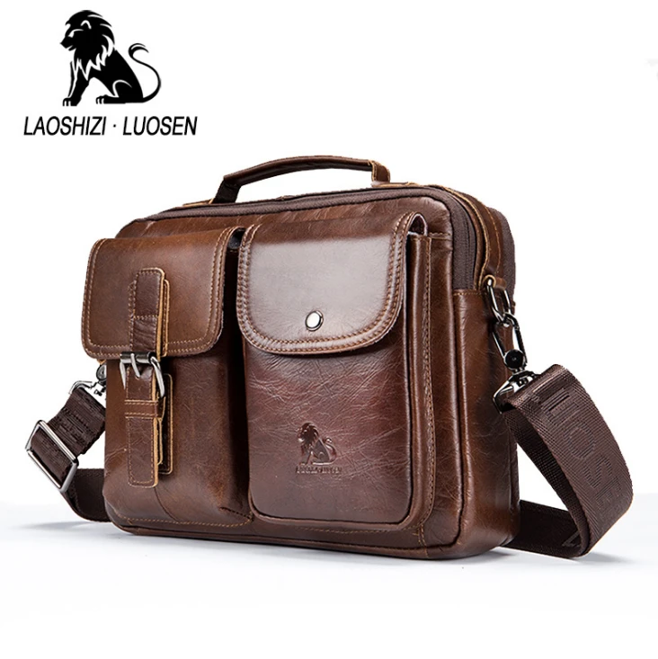 

LAOSHIZI LUOSEN men Genuine Leather Shoulder Messenger Bag men's Handbag Vintage Crossbody Bag Tote Business Man Messenger Bag