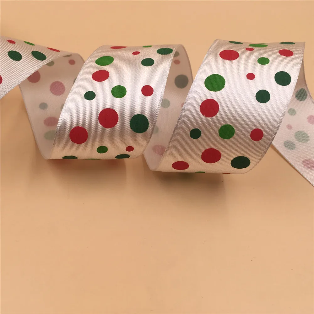 

38mm X 25yards Red/Green Polka Dots Wired White Satin Ribbon. Gift Bow,Wedding,Cake Wrap,Tree Decoration N1143