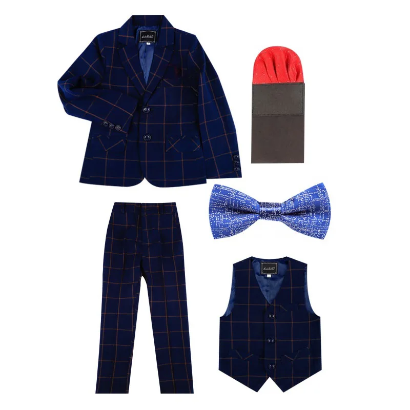 2019 Kids Plaid Wedding Blazer Suit Brand Flower Boys Formal Piano Performance Tuxedos Kids Spring School Suit Clothing Set L9