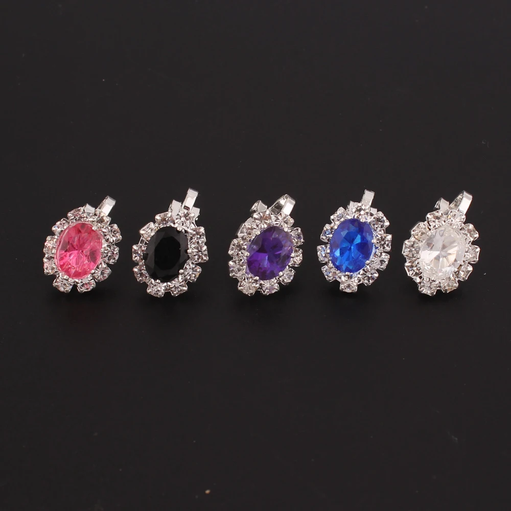 GRACE JUN 5 Colors Available Rhinestone Crystal Oval Shape Clip on Earrings Non Pierced for Women&Girl Charm Ear Clip Bijouterie