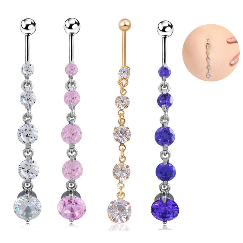 Long Dangle Round Heart Body Piercing Navel Surgical Steel Navel Piercing Belly Rings Belly Piercing Sex Body Jewelry