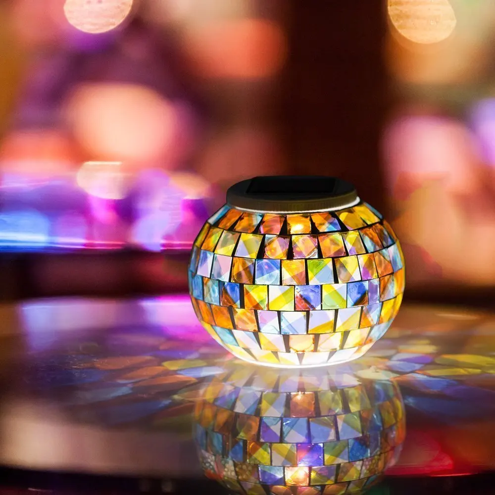KEEDA Mosaik Solarleuchte – RGB Farbwechsler & Weißes Licht, 2 Modi, IP44, Kabellos, Für Garten, Terrasse, Balkon, Mit Mosaikglas