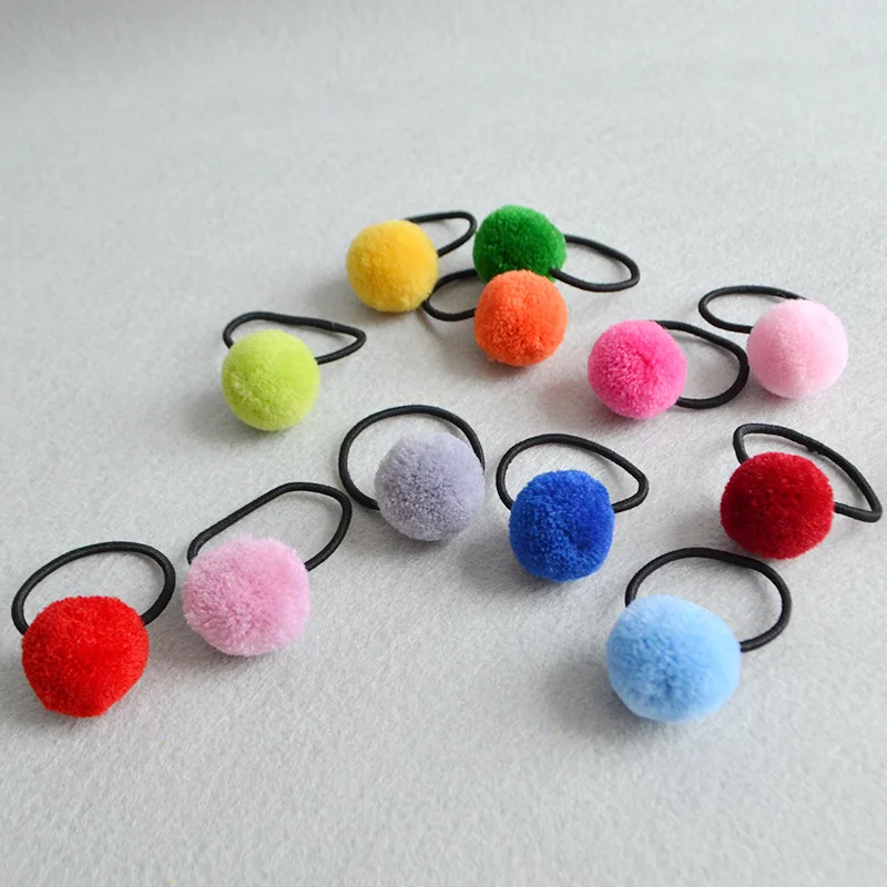 40pcs Fashion Cute Candy Color Balls Elastic Hair Bands Solid Pom Pom Hair Ties Princess Headwear Girls Hair Accessories