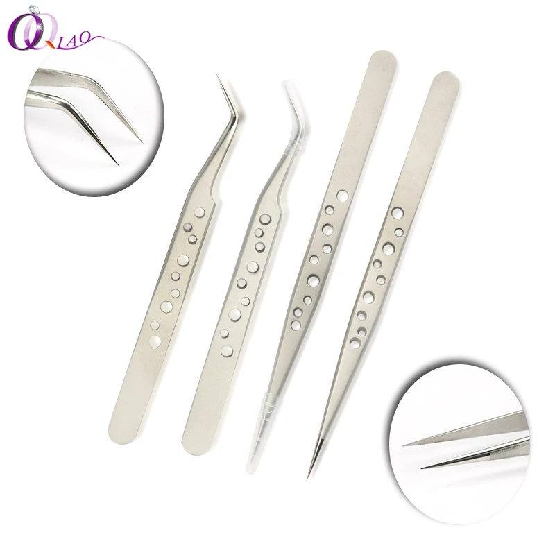 QIAO Tweezers Bend+Straight Stainless Steel Industrial Cross Stainless Steel Excellent Quality Tweezers Rhinestone Tool