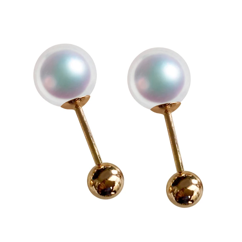 Sinya Natural Round Pearls 18k Gold Beads Stud Earring Screw Ball Tight Design DIY Wear Fine Jewelry New & Hot Sale