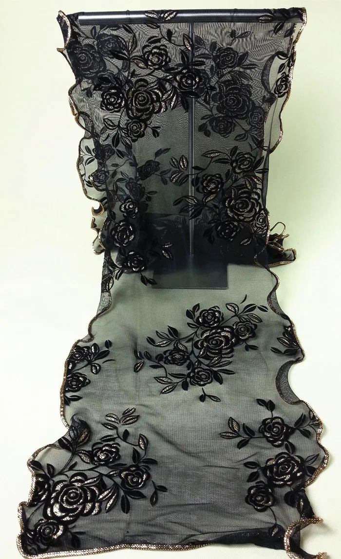 Sexy Black Lace Flower Long Soft Scarf Women Fashion New Wrap Shawl Stole Spring Autumn Volie Pashmina Hijab Wrap 180*43 cm