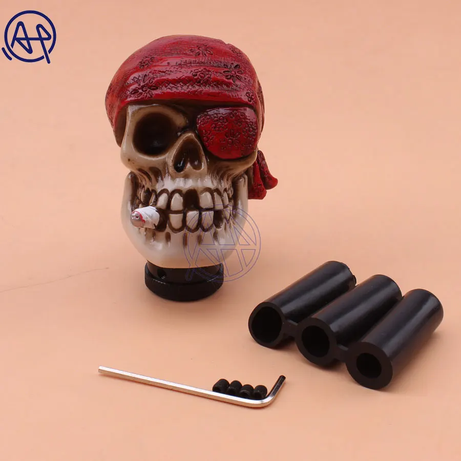 1set Car Truck Pirate Skull Style Gear Knob Handle Gear Shift Knob Manual Shifter Shift Lever Knob Handbrake Cover 4colors