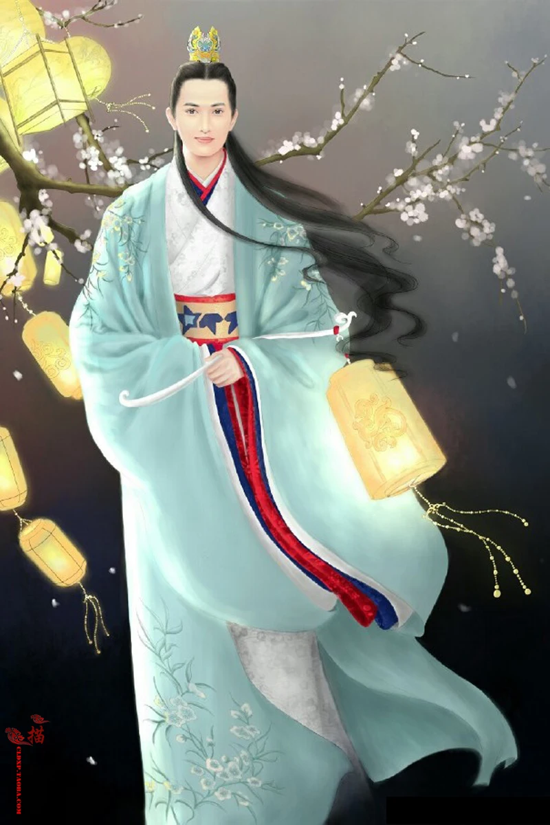 Scholar QuYuan สีฟ้าสีเขียวเย็บปักถักร้อย Hanfu เครื่องแต่งกายเจ้าชายเครื่องแต่งกายสำหรับ 2016 ใหม่ล่าสุด TV Play Si Mei Ren เพลง phoenix