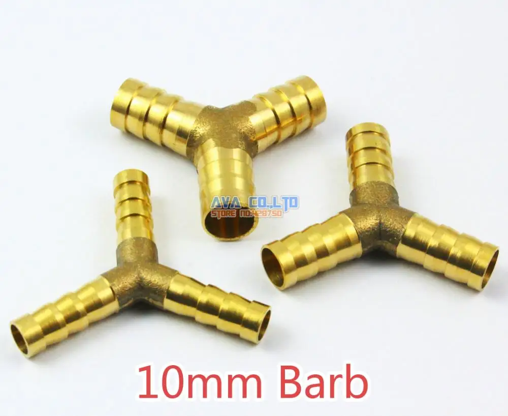 10 Pieces Brass Y 3 way 10mm Barb Fuel Hose Joiner Air Gas Water Hose Connector Coupler