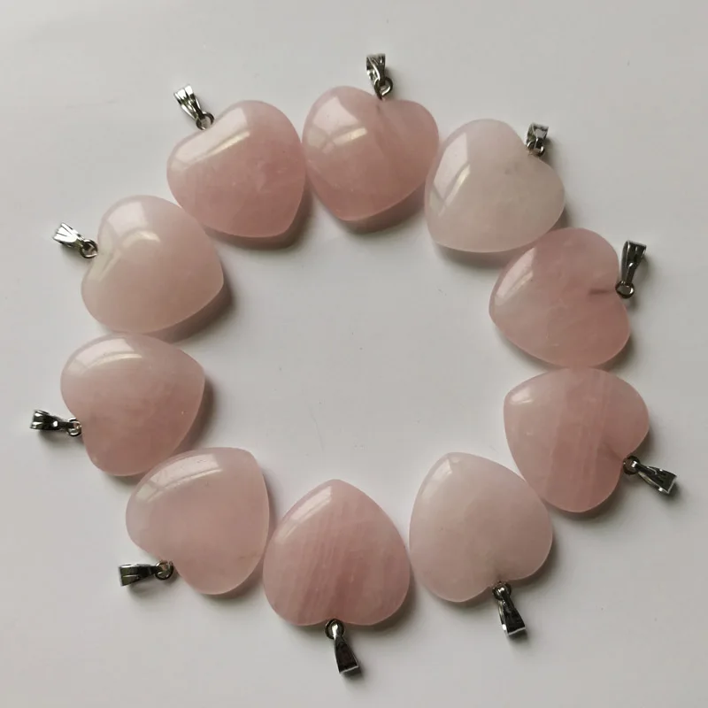 fashion trendy Quartz Rose 20MM 100pcs/lot heart natural stone pendant Necklace for Jewelry making free shipping wholesale