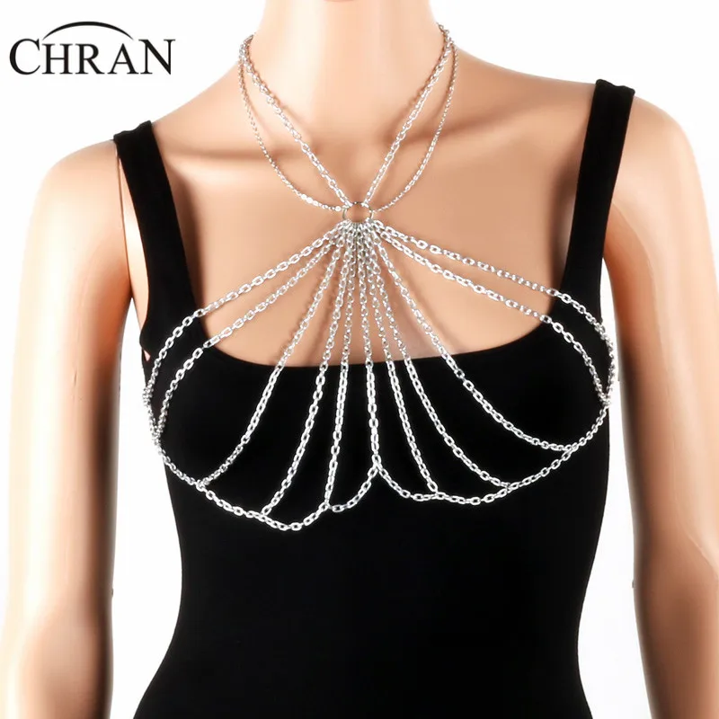 

Chran Women Chain Bra Bralette Top Dress Decor Chainmail EDC Outfit Harness Necklaces Festival Wear Ibiza Sonar Jewelry CRBJ120