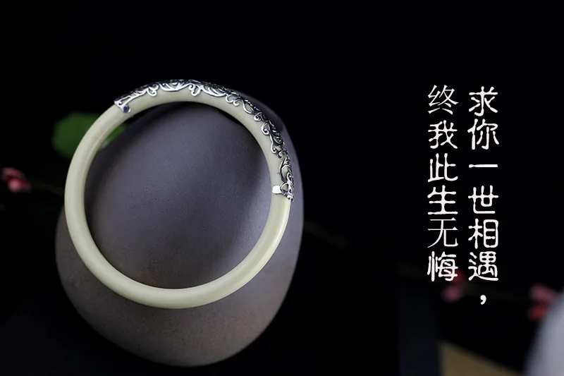 KJJEAXCMY fine jewelry 925 Silver Thai bangle silver jewelry with resinous vintage boutique women's bangle