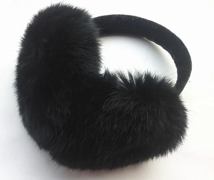 Genuine rabbit fur ear muffs for women, No adjustable ear warmer, black, gray, white, brown, autumn and winter, M201