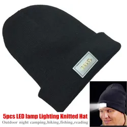 Man&Women Boys and Girls Unisex 5 point LED lamp Lighting Beanie Wool Knitted Hat Winter Warm Cap Night Light Cap Reading Hat