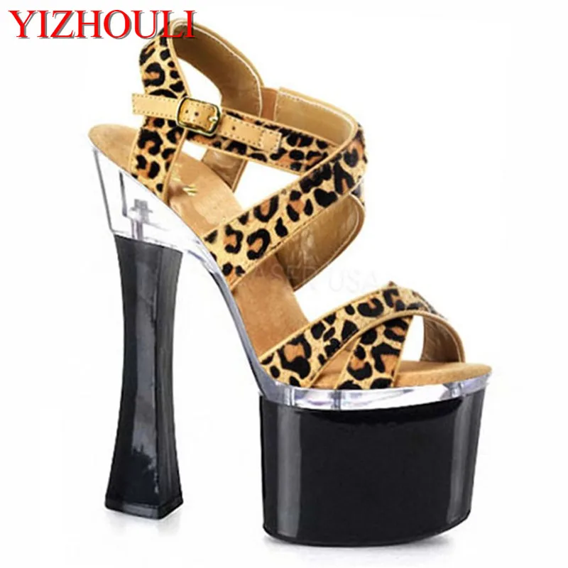 

Women sandals, sexy leopard high heel sandals crystal high-heeled sandals 18cm