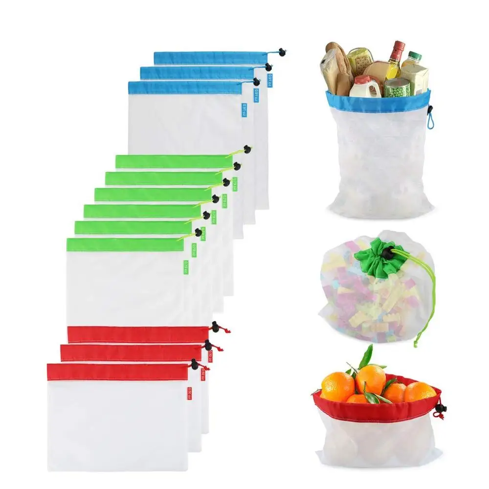 3pcs/set Reusable Polyester Mesh Produce Bag Fruit and Vegetable Shopping Organize Bag Washable Durable Grocery Tote  Bag