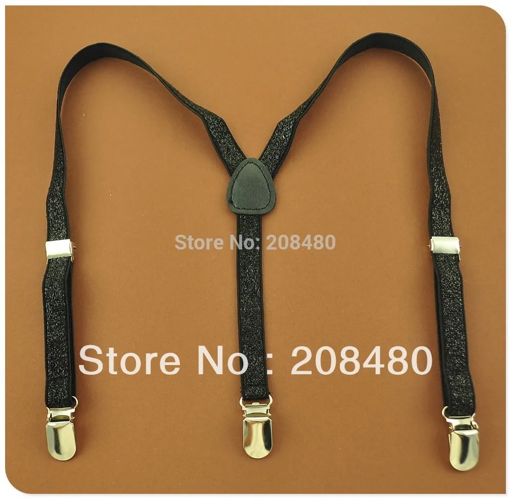 Anak-anak Baru Brace 1.5 Cm "Black Glitter" Anak-anak/Anak Laki-laki/Perempuan Suspender Elastis Kawat Gigi Slim Suspender