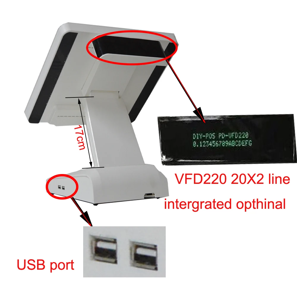 ComPOSxb the cheapest pos full touch computer 15 inch pos terminal with VFD customer display