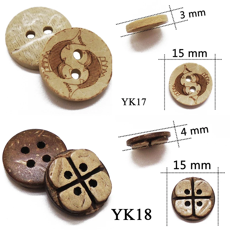 30 Teile/los Größe 15mm Natürliche Farbe Runde Laser Coconut Shell Tasten Handwerk Nähen Scrapbooking Holz Für Kinder Kleidung Handmade – Detail 11