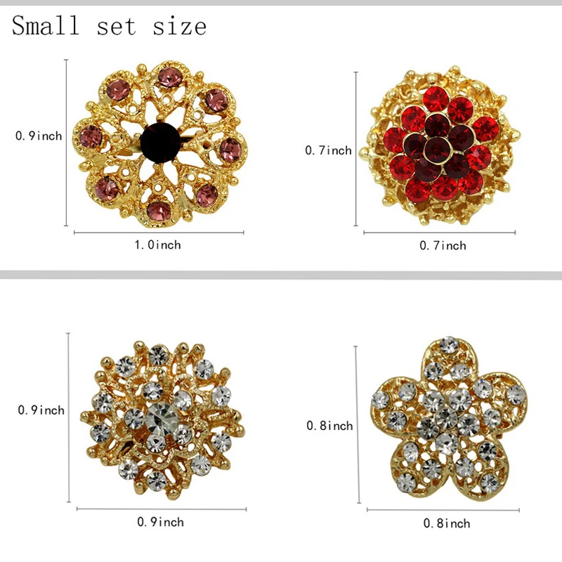 Set of 12 PCS Crystal Rhinestones Small Bejeweled Flower Alloy Pins DIY Wedding Bouquets Brooches