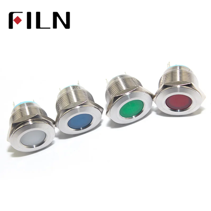 12V 24V 110V 220v 22mm red blue green white led Metal Indicator pilot Signal light lamp Brass Nickel Plated