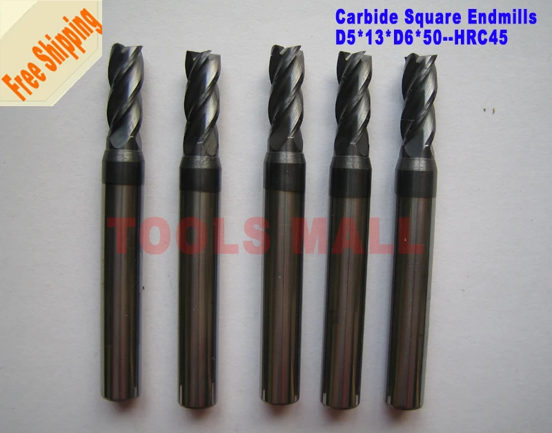 5pcs  D5mm Tungsten Carbide Square End mill Four Flutes  HRC45  Milling cutters  CNC Spiral Router bits CNC tools