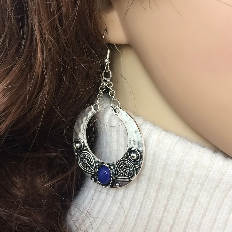Fashion Boho Big Drop Earrings For Women Jewelry Brinco Carved Vintage Tibetan Silver Bohemian Long Earrings boucle d’oreille