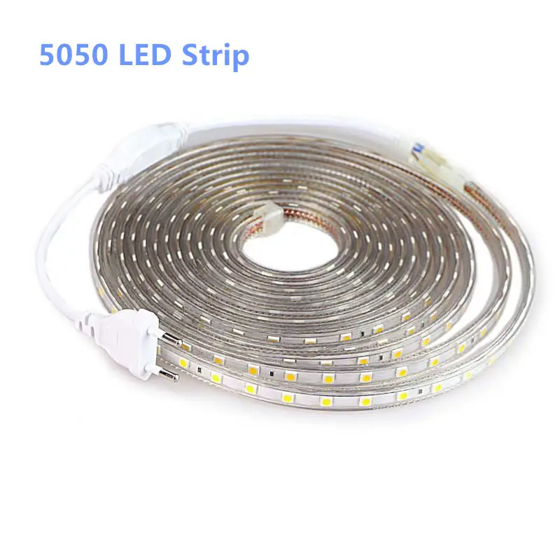 SMD 5050 AC 220V LED Strip Outdoor Waterproof 220V 5050 220 V LED Strip 220V SMD 5050 LED Strip Light 1M 2M 5M 10M 20M 25M 220V