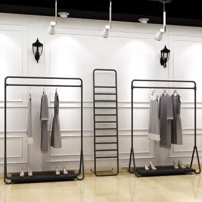 Clothing store hanging clothes rack clothes rack floor-mounted hangers wrought iron island frame black iron shelf .