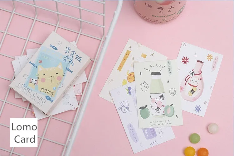 28 Sheets/Set Cute Cat and Snack Lomo Card Mini Paper Postcard/Greeting Card/Birthday Gift Card Message Card