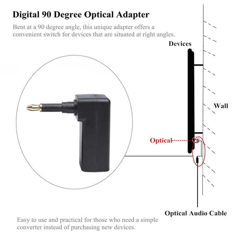 EMK-mini adaptador toslink de ángulo recto de 90 grados, adaptador óptico 3,5 para Macbook, TV Box