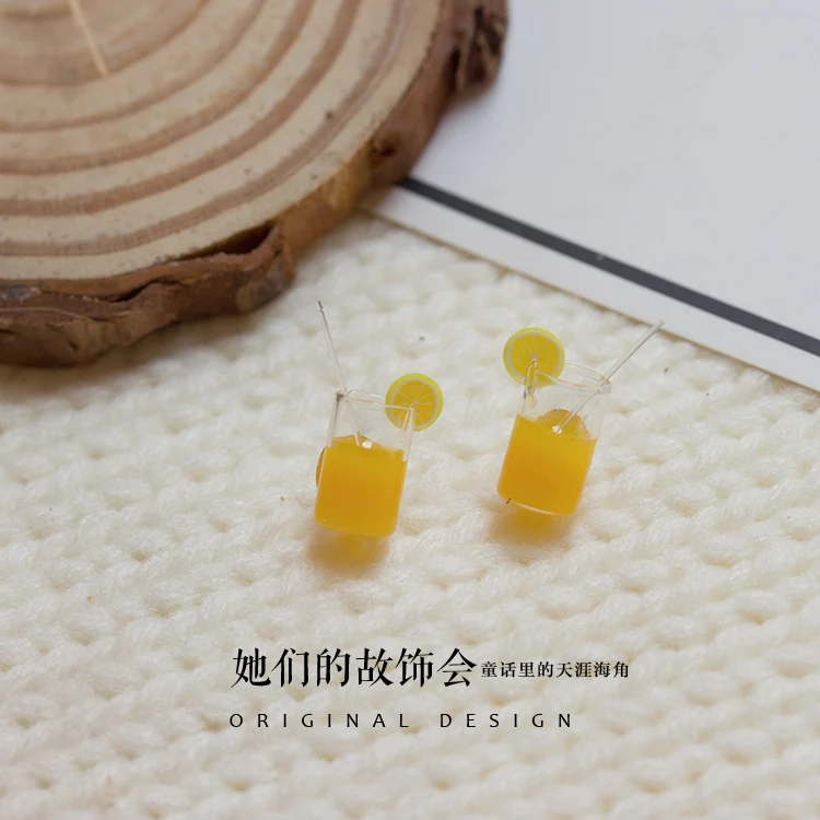 Princess sweet lolita earrings Su'm'me'r Orange juice lemonade simulation earrings mini resin earrings fashion women GSH179