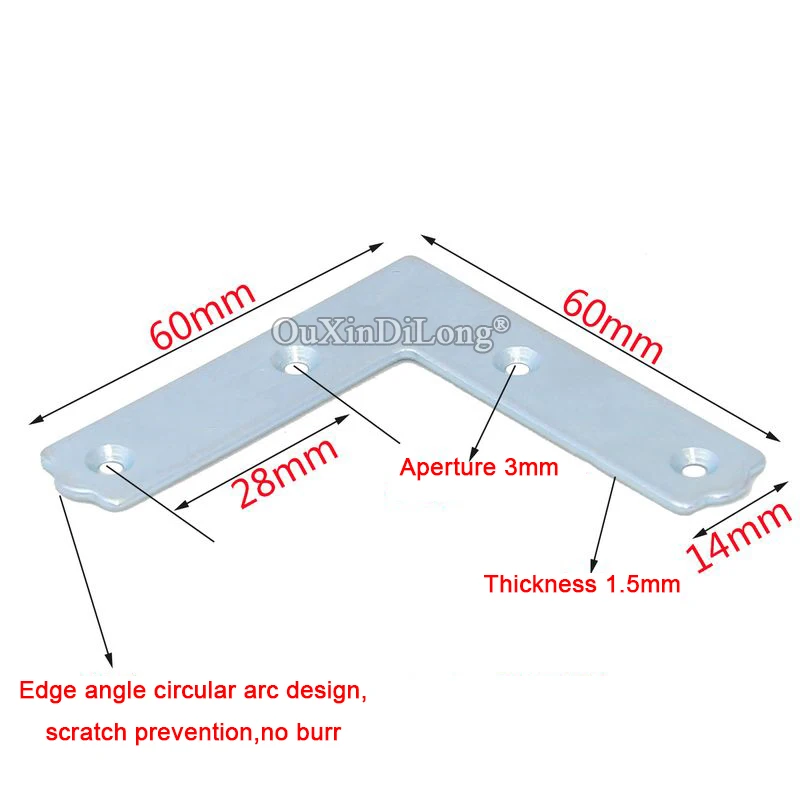 Brand New 100PCS Metal Flat Corner Braces 60x60x14mm L Shape Photo Frame Fixed Brackets Board Shelf Furniture Splicing Fittings